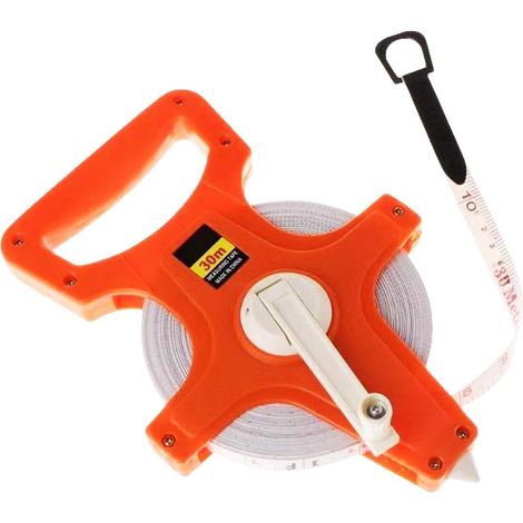 Bobine de ruban en fibre de verre de 20 m/30 m avec manivelle - Pour athlétisme, saut en longueur - Mètre à ruban ouvert avec pieds et mètres (1/5)