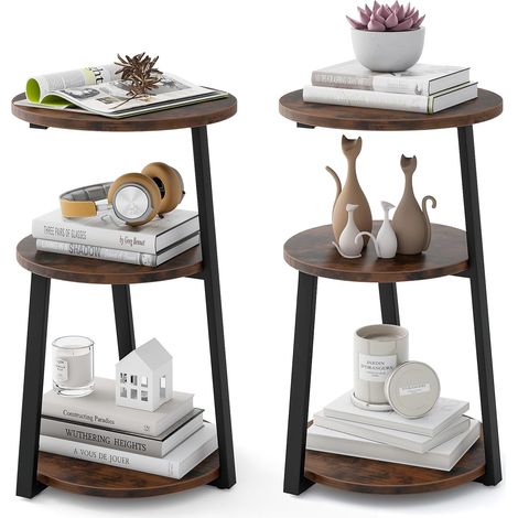 Costway – Table d'appoint ronde 3 niveaux – Cadre métallique robuste – Patins réglables pour tous types de sols – Dimensions 40,5 x 38 x 62 cm