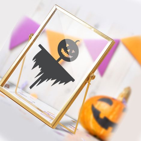 Décoration de table Halloween 14,5x19,5cm, cadre doré en métal, ornement acrylique doré, style festif, pièce décorative CBS721X14 (1/4)