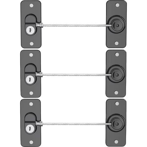 Lot de 3 serrures d'armoire avec clés sans perçage - Verrou de sécurité enfant pour réfrigérateur, tiroir, lave-vaisselle, toilettes - Noir