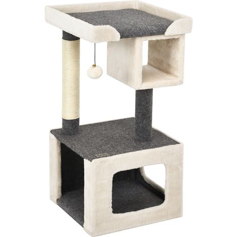 Albero per gatti con tiragraffi e pallina felpata, Centro attività interno per gattini per giocare Beige e grigio (1/5)