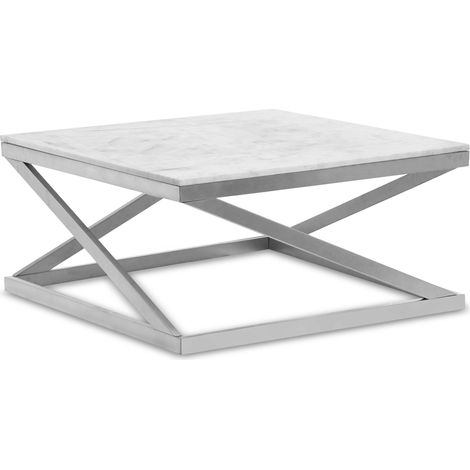 Table basse Paliano Marbre Blanc et pieds Argent