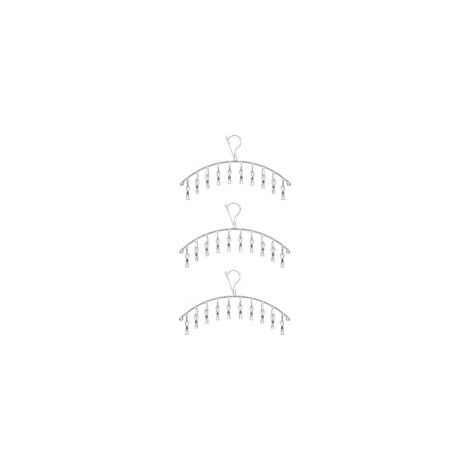 Juego de 3 tendederos de acero inoxidable con 10 pinzas para calcetines, etc. - Crezuo
