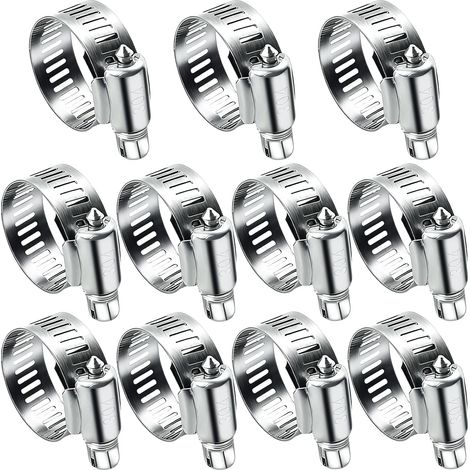 Lot de 10 colliers de serrage en acier inoxydable 304 - 18-32 mm - Colliers de serrage réglables - Pour sèche-linge, voiture, industrie, piscine, raccordement et sécurisation des tuyaux (1/5)