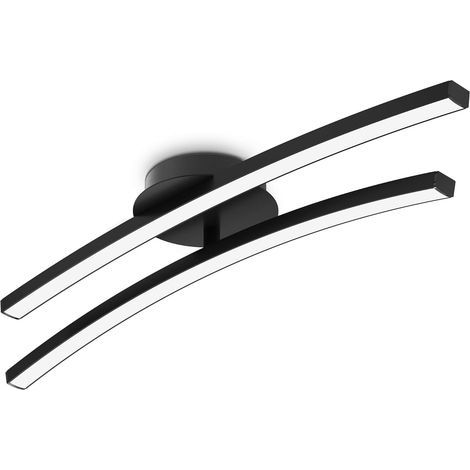 Lámpara de techo metálica S-giant LED de 12 W, 2 paneles LED (uno de ellos ajustable), 960 lm, luz blanca cálida de 3000 K, ideal para salón, comedor o cocina (negra). (1/5)