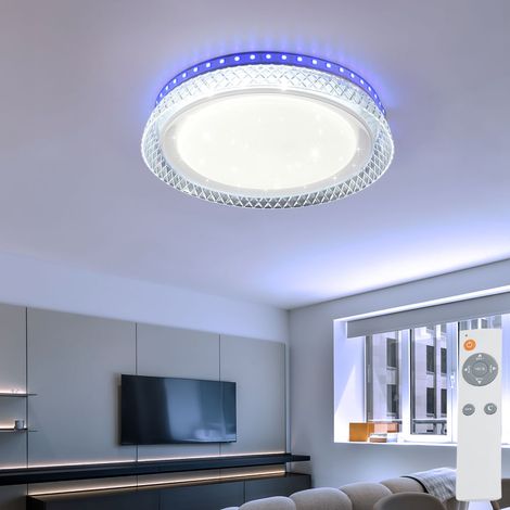 Plafonnier blanc lampe de salon télécommande plafonnier dimmable, RGB LED effet étoile mémoire CCT, 1x LED 10,5W 1100lm 2700-6500K, DxH 28x5 cm (1/5)