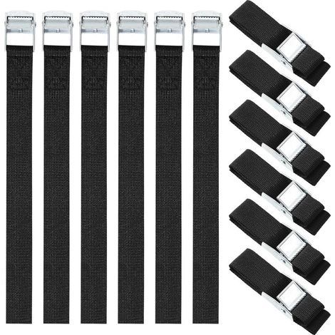 12 Packs Sangle d'Arrimage,25mm x 0.5 m Sangle de Serrage,Sangle Porte Velo avec Boucle de Fermeture,Selon DIN en 12195-2,adapté aux camionnettes,Motos,camions Marchandises liées(Noir) (1/5)