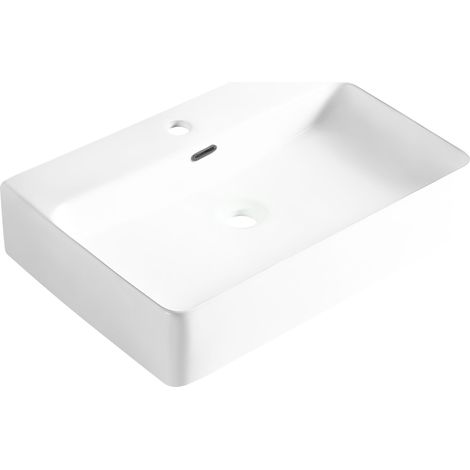BALNEO - vasque à poser en céramique NERIA avec trop-plein rectangulaire noir - lavabo de salle de bain moderne (1/5)