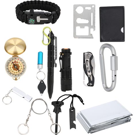 Kit de survie multifonction de 15 pièces pour les situations d'urgence et les activités de plein air (1/5)