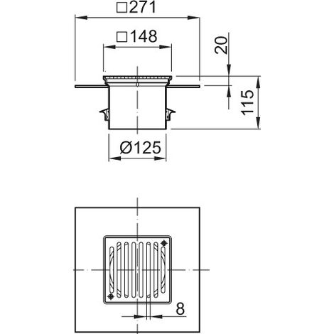ACO Aufsatzstück Variant-CR 148x148/ K3 V2A/rutschh./Schlitzrost V2A verschraubt, 9579.61.89