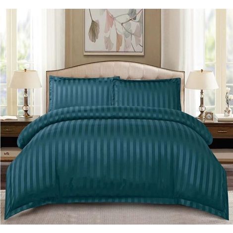 Linge de lit, damas, 4 pièces, élastique, turquoise, drap-housse 180x200cm, housse de couette 200x230cm, 2 taies d'oreiller 55x80cm (1/5)