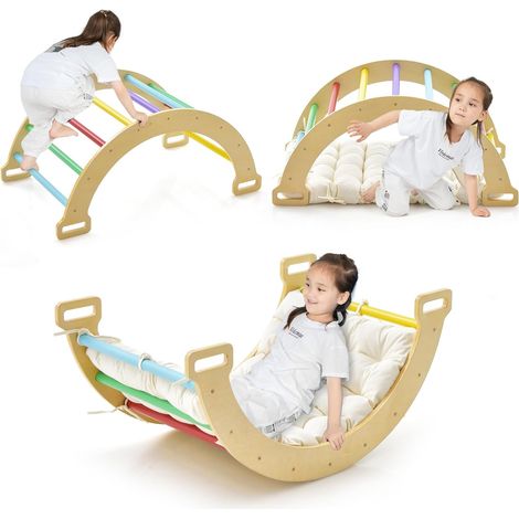 Costway – Arche d'escalade en bois 4 en 1 pour enfants – Coussin moelleux en coton PP – Charge 50kg – Pour chambre et salle de jeux – Sécurisée et stable (1/5)