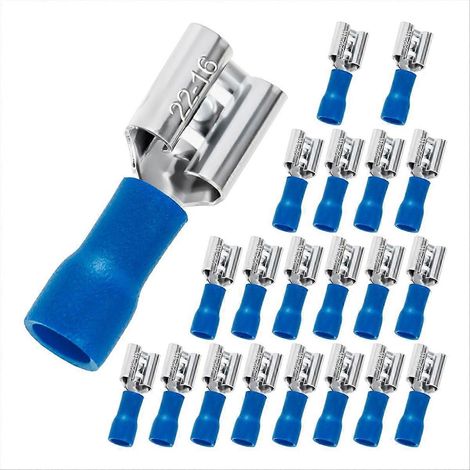 Kit de 20 connecteurs femelles à fourche de 6,35 mm (1/4 po), connecteurs isolés pour fils électriques, cosses à sertir femelles, calibre 22-16 AWG. (1/5)
