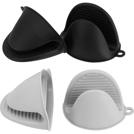 Lot de 4 gants de cuisine en silicone résistant à la chaleur, tapis isolants thermiques en silicone, mini gants de cuisine en caoutchouc, gants de cuisine mignons (noir, gris)