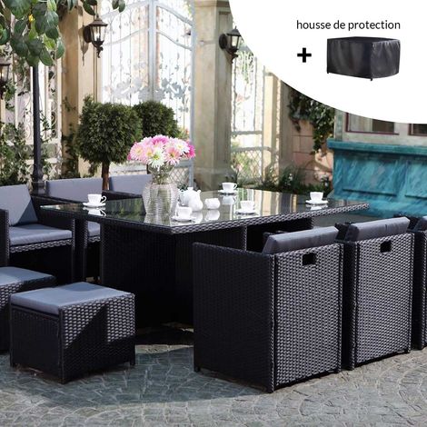 Set di mobili da giardino a 10 posti nero/grigio + telo protettivo MIAMI (1/2)