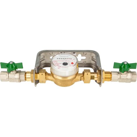 Einstrahlzähler ETK Kombi-Set (Warmwasser) bis 90 Grad Länge 110 mm, inkl. Bügel Edelstahl, Kugelhähne 1/2 Zoll (1/5)