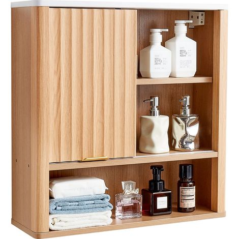 VEVOR Bathroom Wall Cabinet, with Door and Adjustable Shelf, Over the Toilet Storage Medicine Cabinet Wall Mounted, Hanging Organizer with Shelves and Open Partition for Laundry Room Kitchen Restroom (1/5)