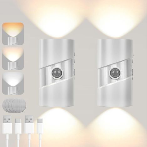 2PCS Veilleuse à Induction Magnétique Rechargeable, Veilleuse Détecteur de Mouvement, 3 Températures de Couleur, ON/OFF/AUTO Mode d'Eclairage, 4 Niveaux de Luminosité, pour Salon Chambre Couloir (1/5)