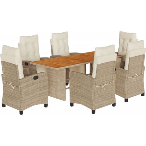 Set comedor de jardín 7 pzas con cojines ratán sintético beige (1/5)