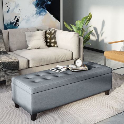 Sillón baúl tapizado con almacenamiento gris elegante OKMYHOME (1/4)