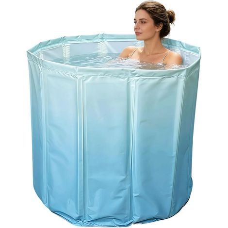Baignoire Pliante 70×65 cm pour Adulte – Bain Portable Profond pour Eau Chaude et Froide, Tuyau de Vidange et Coussin de Siège, Baignoire Pliable Gain de Place pour Petit Espace (1/5)