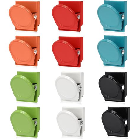 Clips magnétiques 12 pièces Aimant de Réfrigérateur Clips 6 Couleurs Aimant Frigo Aimants pour RéFrigéRateur pour Tableau magnétique, Bureau, Tableau de Cuisine, Tableau Noir (1/5)