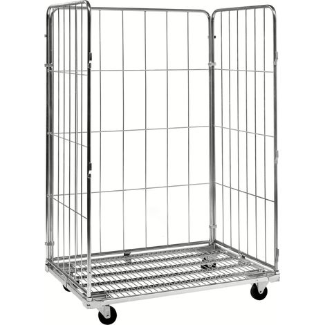 Kongamek Rollcontainer verzinkt 1200x800x1800mm mit 3 Gitterwänden mit Bremse (1/4)