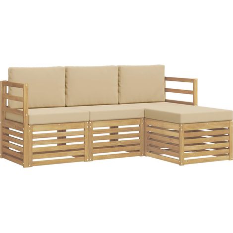 Conjunto de sofás de exterior con cojín 4 pcs y Beige Poliéster vidaXL