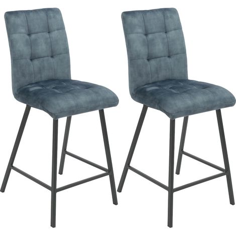 JOHN - Lot de 2 Tabourets de Bar Capitonnés Bleu Gris (1/3)