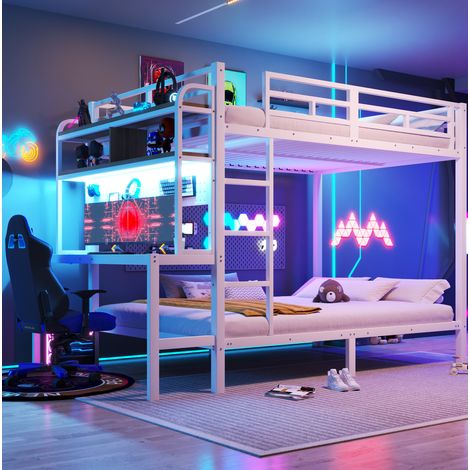 lit enfant mezzanine rangement 140x200 métal blanc OKMYHOME (1/4)