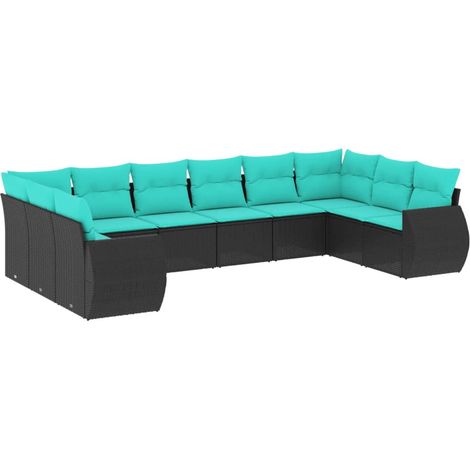 Maison Exclusive - 10-teiliges Gartensofa-Set mit Kissen, schwarz