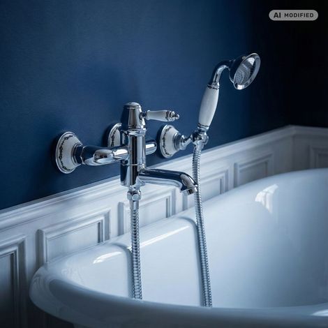 PaulGurkes Robinet de baignoire Retro Nostalgie avec bordure en céramique et inverseur (1/5)