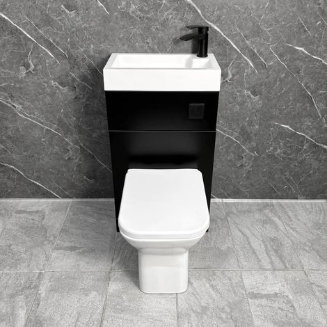 Bathroom Combination Unit Black 2 in 1 Toilet with Basin 500mm Black Flush, Without Tap (1/5)