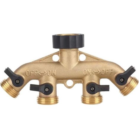 Diviseur de Robinet de Jardin en Laiton Massif, Adaptateur de Raccord pour Tuyau d'Arrosage 2 Voies 3/4 Pouces (1/5)