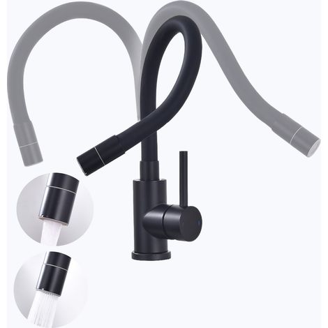 Robinet Cuisine Noir, Mitigeur Cuisine Flexible, Robinet Evier de Cuisine et 2 Modes de Pulvérisation, Mitigeur Evier Pivotant à 360°,Acier Inoxydable Économe en Eau (1/4)