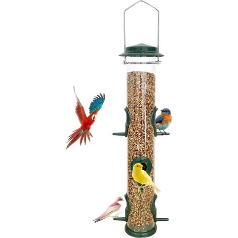 1 Mangeoire à oiseaux, Tube métal, 6 ports, Anti-écureuils, Acier, Jardin, Balcon
