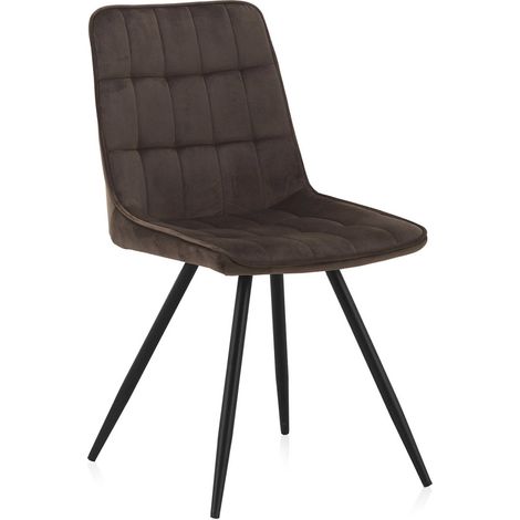 x2 Chaises velours marron confort pieds métal noir design moderne - Marron velours toucher doux (1/5)
