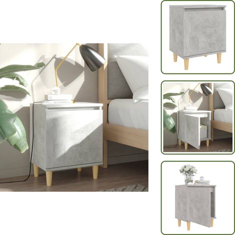 The Living Store Mesita de noche patas madera maciza gris hormigón 40x30x50 cm - Mesita de noche con patas