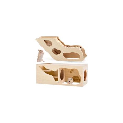 2-teiliges Hamster-Versteck-Set mit Haus und Tunnel, Erkundungstunnel mit Kletterleiter, geheimer Beobachtungsraum für Goldhamster, Rennmäuse, Igel, Ratten, Mäuse und andere Kleintiere – Crezuo