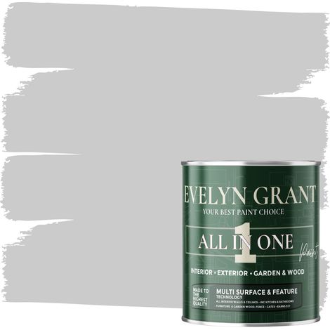 EVELYN GRANT All-IN-ONE Paint & Primer - Multi-Surface Paint For Interior Walls, Outdoor Garden & Exterior Walls, Wood Furniture - High Durability Multi-Feature - Modern Grey - 5L - Matt