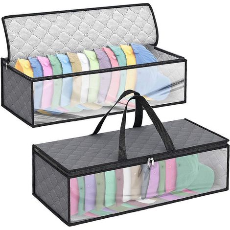 Lot de 2 sacs de rangement pour casquettes de baseball/organisateurs de chapeaux avec 2 poignées, compatibles avec les armoires et résistants à l'humidité (1/5)