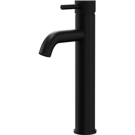 Colore Round Matt Black High Rise Mono Basin Mixer with Fully Knurled Tap Head (1/5)