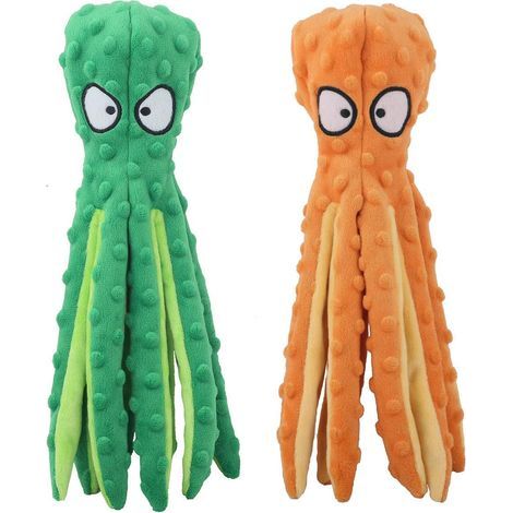 Squeaky Octopus Toys for Dogs, Plush Toys Without Filling for Teething Puppies and Dogs (Orange+Green) (1/5)
