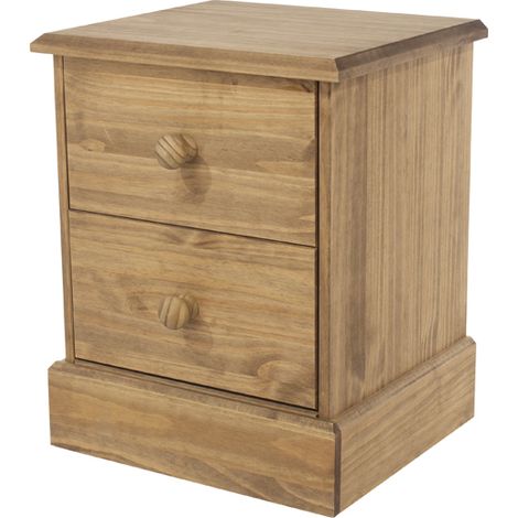 2 Drawer Bedside Cabinet - Pine - L40.5 x W45.4 x H56.6 cm - Antique Waxed Pine - Flat Packed
