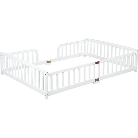 Letto a terra per bambini 140 x 200 cm con sponde di sicurezza in legno di pino bianco (1/5)
