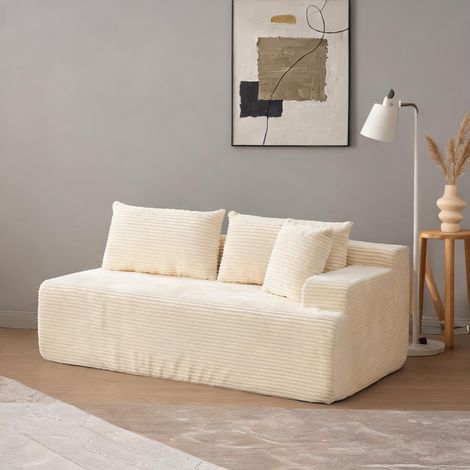 Canapé modulable en tissu beige avec chaiselongue en chenille (1/5)