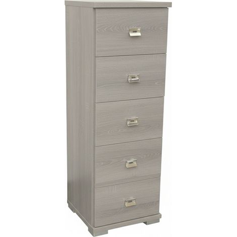 CASSETTIERA ALTA IN LEGNO SALVASPAZIO 5 CASSETTI PER CAMERA LETTO UFFICIO BAGNO Larice Grigio