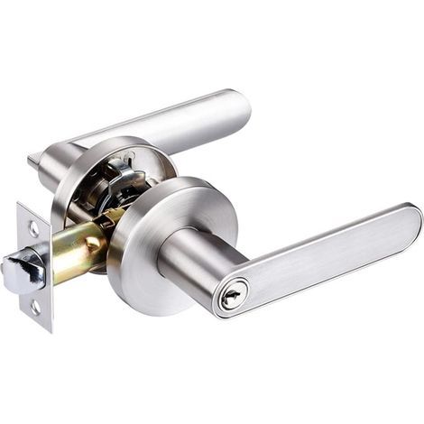 Serrure de Poignée de Levier de Porte, Alliage D'aluminium Poignée Porte pour L'utilisation de La Chambre, Vestiaire, Salle de Rangement et Bureau, Taille de Verrou 60/70mm, Rond, Argent (1/5)