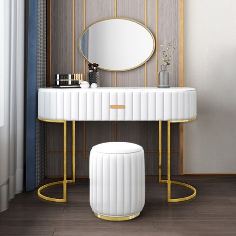 Coiffeuse enfant à tiroir en faux marbre – Métal et polyuréthane blanc – Dimensions 120 x 42.5 x 75 cm – Style art déco – Meubler Design (1/5)