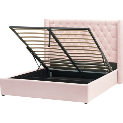 Bett mit Stauraum Samtstoff LUBBON 160 x 200 cm Pastellrosa